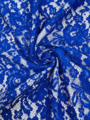 Corded Floral Plant Fabric - Royal Blue - Floral Corded Lace Flower Fabric Sold By Yard