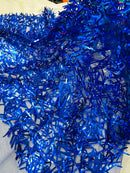 Sword Shaped Sequins - Royal Blue - Hanging Solid Sequins On Mesh Fabric By Yard