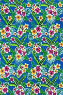 Hawaiian Floral Print Fabric - Royal Blue - 45" Plumeria Tropical Flower Cotton Fabric by Yard