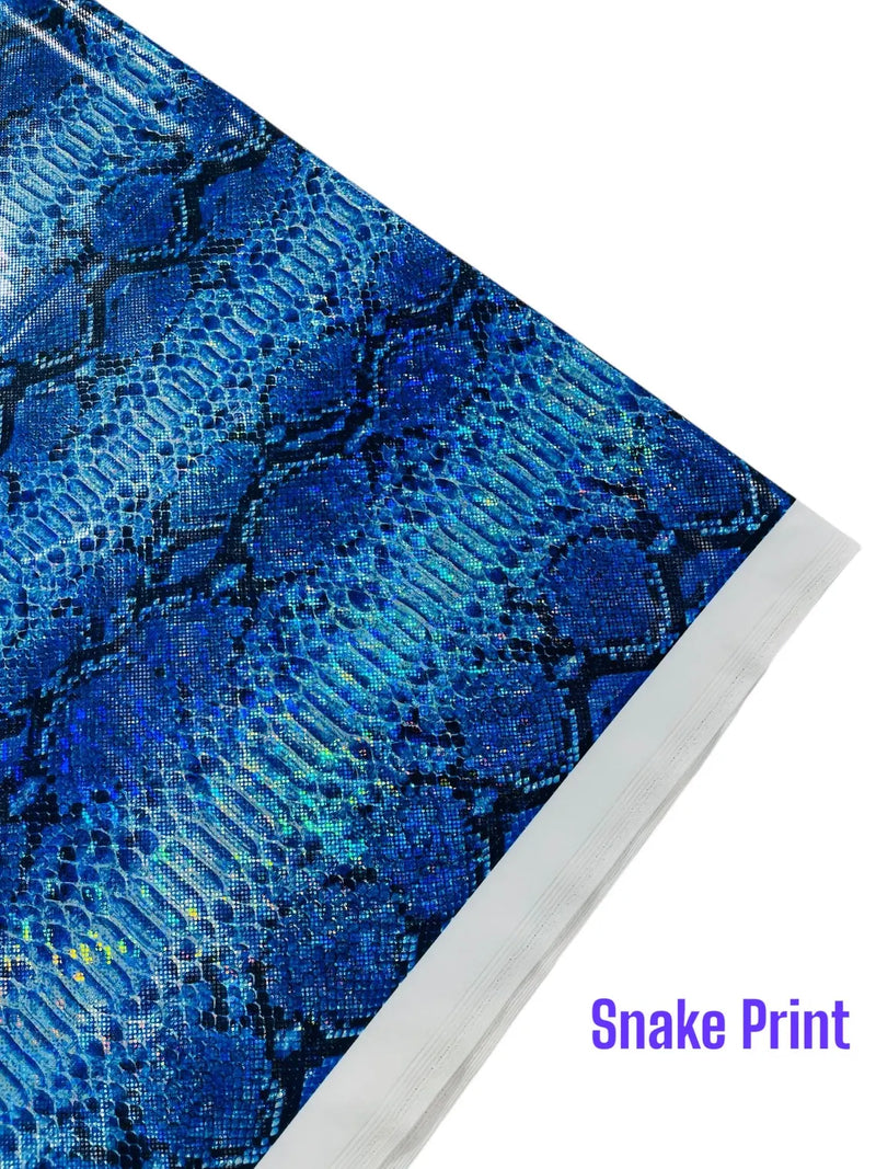 Holographic Snake Spandex - Royal Blue - Poly Spandex Stretch  Snake Print Fabric By Yard