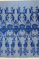 Damask Diamond Net Lace Fabric - Royal Blue - Damask Design Embroidered on Lace Mesh Fabric by Yard