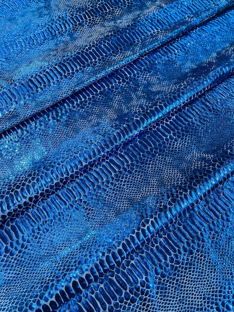 Anaconda Foil Velvet - Royal Blue - Shiny Foil Velvet Anaconda Snake Print Fabric Sold By The Yard