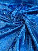 Foggy Foil Velvet Fabric - Royal Blue - Oil Slick 58/60" Stretch Foil Velvet Fabric By Yard