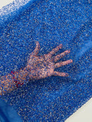 Rhinestone Glitter Mesh Fabric - Royal Blue - Shiny Glitter Mesh Rhinestone Detail Fabric by Yard