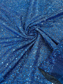 Sparkle Glitter Beaded Fabric - Royal Blue - Shimmer Stretch Glitter Fabric with Beads and Sequins Sold By Yard