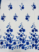 3D Orquidia Floral Lace - Royal Blue - Beautiful Orchid Flower Fabric on Mesh by Yard