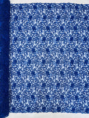 Embroidery Beaded Fabric - Royal Blue - Beaded Floral Bridal Embroidery Fabric Sold by the yard