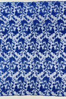 Butterflies Swirl Design - Royal Blue - Metallic Sequins Butterflies on Lace Fabric By Yard