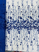 3D Glitter Floral Fabric - Royal Blue - Floral Line Glitter Designs on Mesh Fabric Sold By Yard