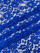 Corded Floral Plant Fabric - Royal Blue - Floral Corded Lace Flower Fabric Sold By Yard
