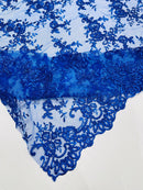 Plant Design Lace Fabric - Royal Blue - Small Plant Flower Leaf Design Lace Fabric Sold By Yard