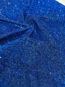 Metallic Foil Sequins - Royal Blue - 2 Way Stretch Spandex with 5mm Sequins Fabric by yard