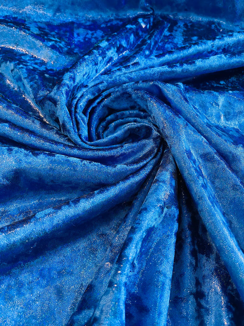 Foggy Foil Velvet Fabric - Royal Blue - Oil Slick 58/60" Stretch Foil Velvet Fabric By Yard