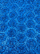Sequins Satin Rosette Fabric - Royal Blue - 3D Satin Rose Sequins Floral Fabric Sold By The Yard