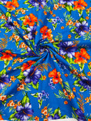 Hawaiian Floral Print Fabric - Royal Blue - 45" Hibiscus Tropical Flower Cotton Fabric by Yard (Copy)