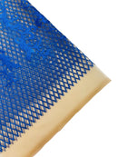 Damask Diamond Net Lace Fabric - Royal Blue - Damask Design Embroidered on Lace Mesh Fabric by Yard