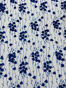 3D Floral Glitter Fabric - Royal Blue - 3D Sequins and Glitter Floral Design on Mesh Sold By Yard