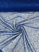 Beaded Mesh 3D Fabric - Royal Blue - Beaded Lace Mesh Fabric Embroidered with Small Sequins Sold By Yard