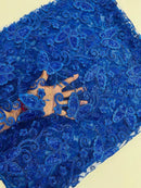 Butterflies Swirl Design - Royal Blue - Metallic Sequins Butterflies on Lace Fabric By Yard