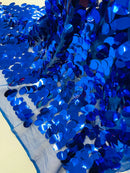 Oval Jumbo Paillette Sequins - Royal Blue - Big Oval Paillette Sequins Design Fabric By Yard
