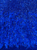 Feather Sequin Velvet Fabric - Royal Blue - 5mm Sequins Velvet 2 Way Stretch 58/60" Fabric By Yard