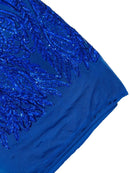 Mermaid Design Fabric - Royal Blue - 4 Way Stretch Sequins Fabric on Lace Mesh Sold By Yard
