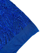 Curvy Design Sequins Fabric - Royal Blue - 4 Way Stretch Curvy Sequins Design Mesh Fabric by Yard