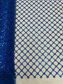 Diamond Net Bead Fabric - Royal Blue - Geometric Embroidery Beaded Sequins Fabric Sold By The Yard
