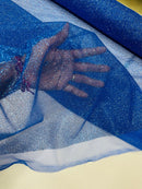 Glitter Lace Mesh Fabric - Royal Blue - Shimmer Glitter Dot Design on Mesh Lace By Yard