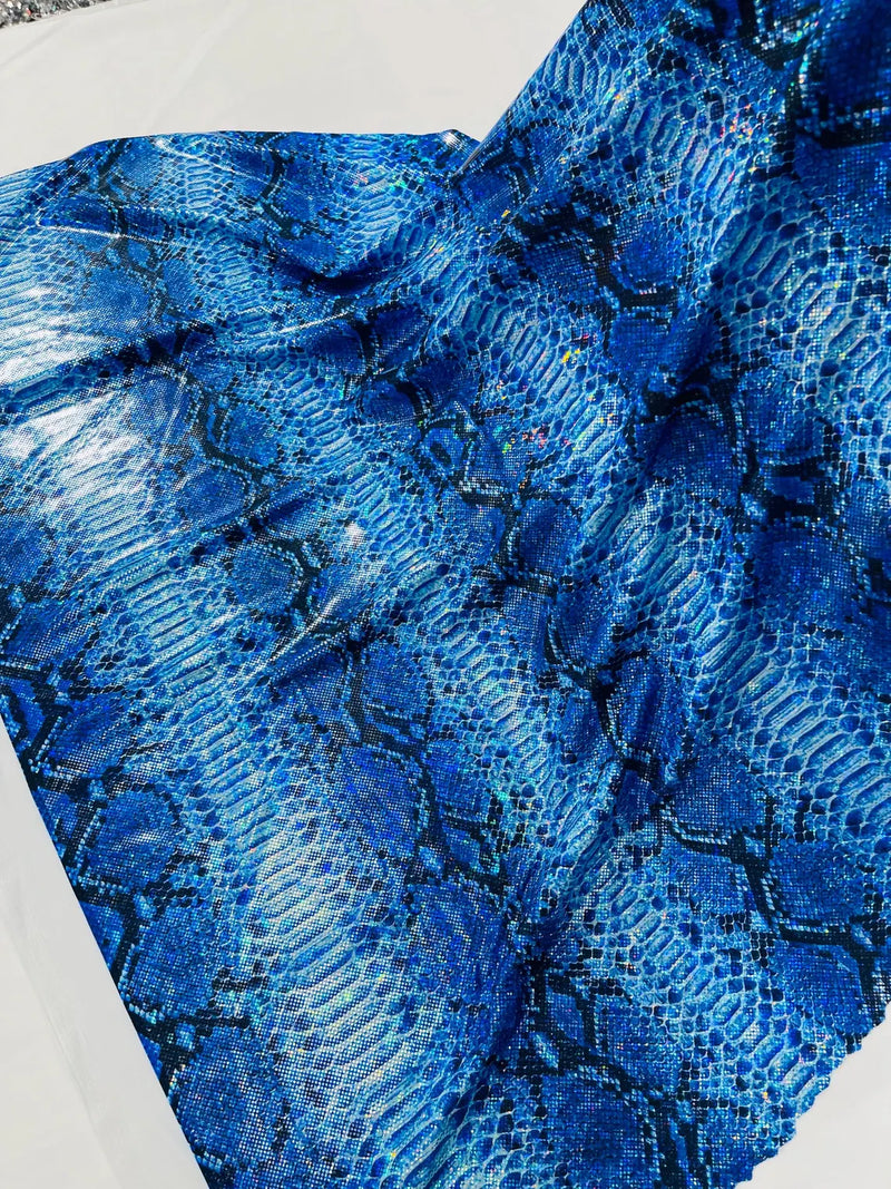 Holographic Snake Spandex - Royal Blue - Poly Spandex Stretch  Snake Print Fabric By Yard