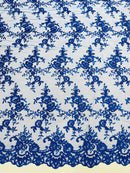 Plant Design Lace Fabric - Royal Blue - Small Plant Flower Leaf Design Lace Fabric Sold By Yard