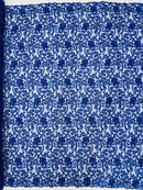 Embroidery Beaded Fabric - Royal Blue - Beaded Floral Bridal Embroidery Fabric Sold by the yard