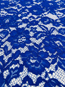Corded Floral Plant Fabric - Royal Blue - Floral Corded Lace Flower Fabric Sold By Yard