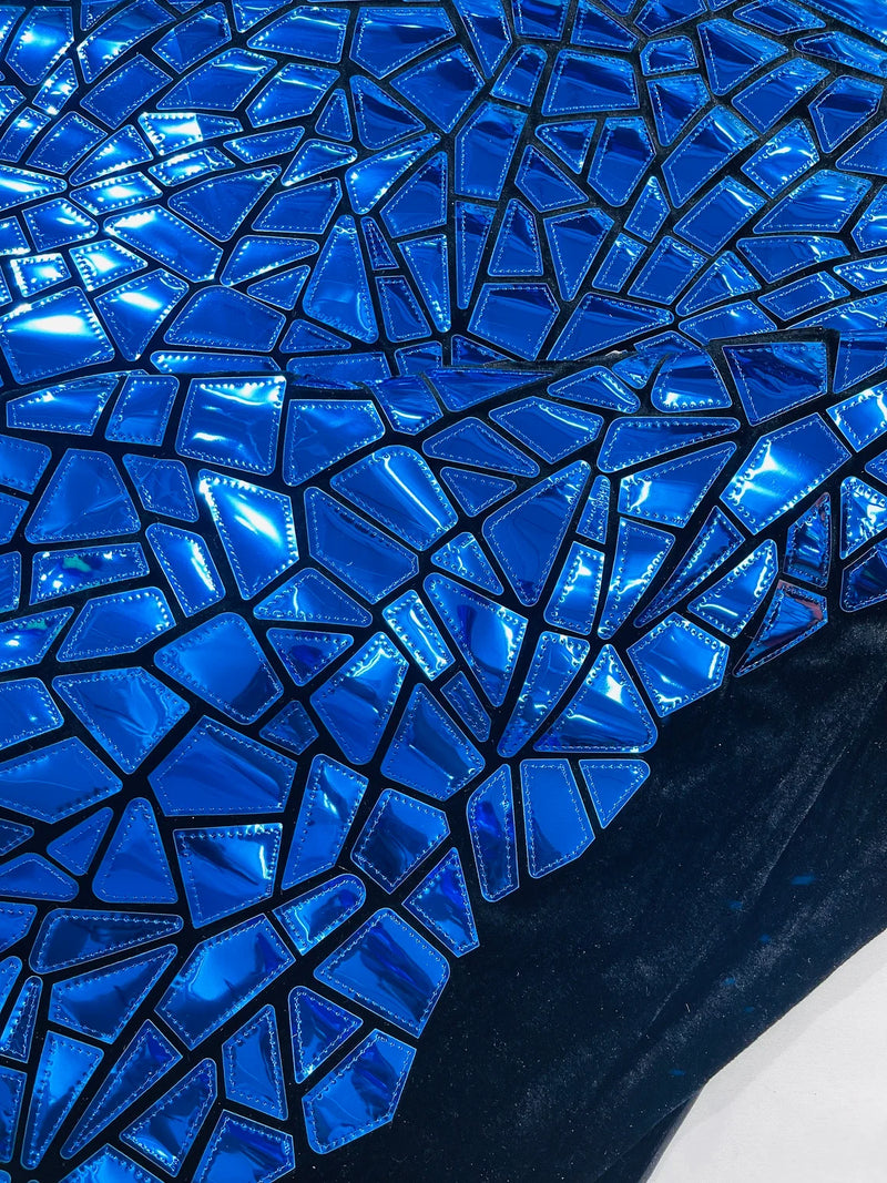 Mirror Sequins Velvet - Royal Blue - Shiny Mirror Cut Sequins on Velvet By Yard