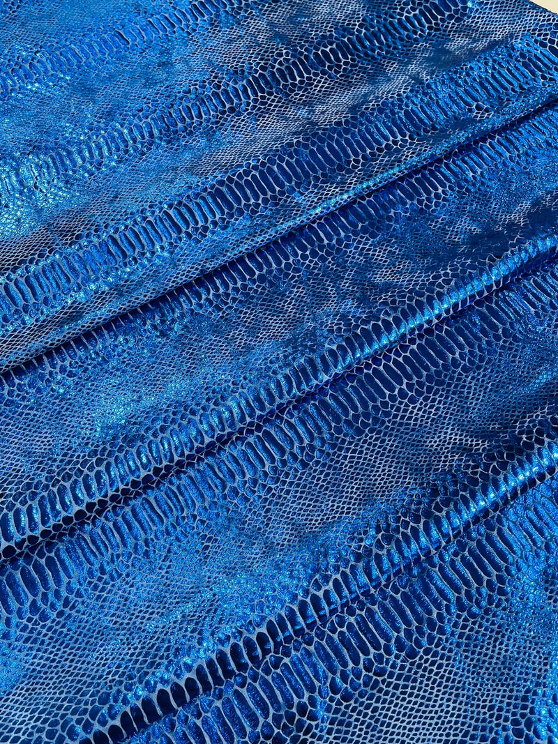 Anaconda Foil Velvet - Royal Blue - Shiny Foil Velvet Anaconda Snake Print Fabric Sold By The Yard