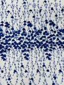 3D Glitter Floral Fabric - Royal Blue - Floral Line Glitter Designs on Mesh Fabric Sold By Yard