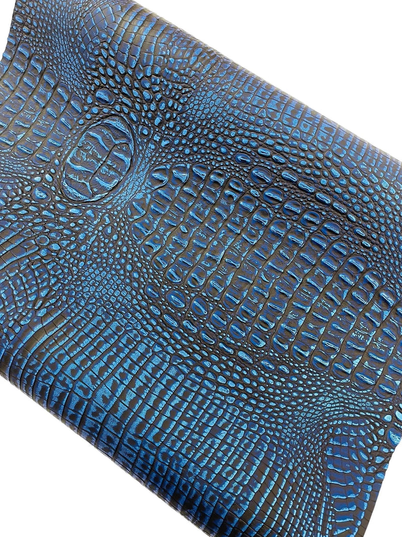 Faux Alligator Print Vinyl Fabric - Royal Blue -  Faux Animal Print Sold by The Yard