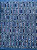 Geometric Stretch Sequin - Royal Blue - Fancy Gem Design on Mesh By Yard