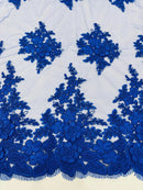 Flower 3D Corded Fabric - Royal Blue - Lace Mesh Fabric Embroidered Floral Design by Yard