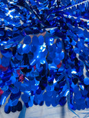 Oval Jumbo Paillette Sequins - Royal Blue - Big Oval Paillette Sequins Design Fabric By Yard