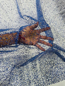 Rhinestone Glitter Mesh Fabric - Royal Blue - Shiny Glitter Mesh Rhinestone Detail Fabric by Yard