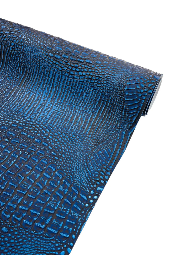 Faux Alligator Print Vinyl Fabric - Royal Blue -  Faux Animal Print Sold by The Yard