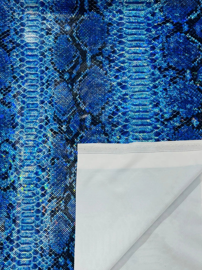 Holographic Snake Spandex - Royal Blue - Poly Spandex Stretch  Snake Print Fabric By Yard