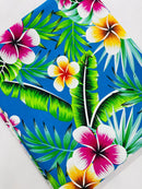 Hawaiian Floral Print Fabric - Royal Blue - 45" Plumeria Tropical Flower Cotton Fabric by Yard