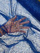 Beaded Mesh 3D Fabric - Royal Blue - Beaded Lace Mesh Fabric Embroidered with Small Sequins Sold By Yard
