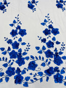 3D Orquidia Floral Lace - Royal Blue - Beautiful Orchid Flower Fabric on Mesh by Yard