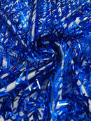 Sword Shaped Sequins - Royal Blue - Hanging Solid Sequins On Mesh Fabric By Yard