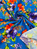 Hawaiian Floral Print Fabric - Royal Blue - 45" Hibiscus Tropical Flower Cotton Fabric by Yard (Copy)