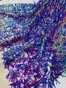 Sword Shaped Sequins - Royal Blue - Hanging Iridescent Sequins On Mesh Fabric By Yard