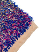Sword Shaped Sequins - Royal Blue - Hanging Iridescent Sequins On Mesh Fabric By Yard
